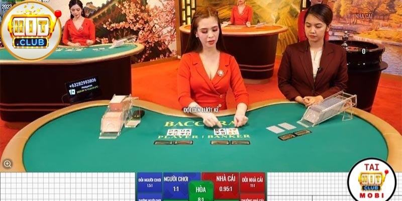 Góc quay bàn Baccarat trong Live Casino giúp người chơi theo dõi thao tác chia bài